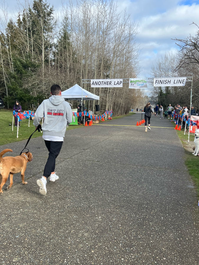 Corey and Copper heading for the finish line at Magnuson Park